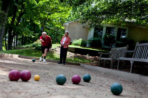 residents playing yard games