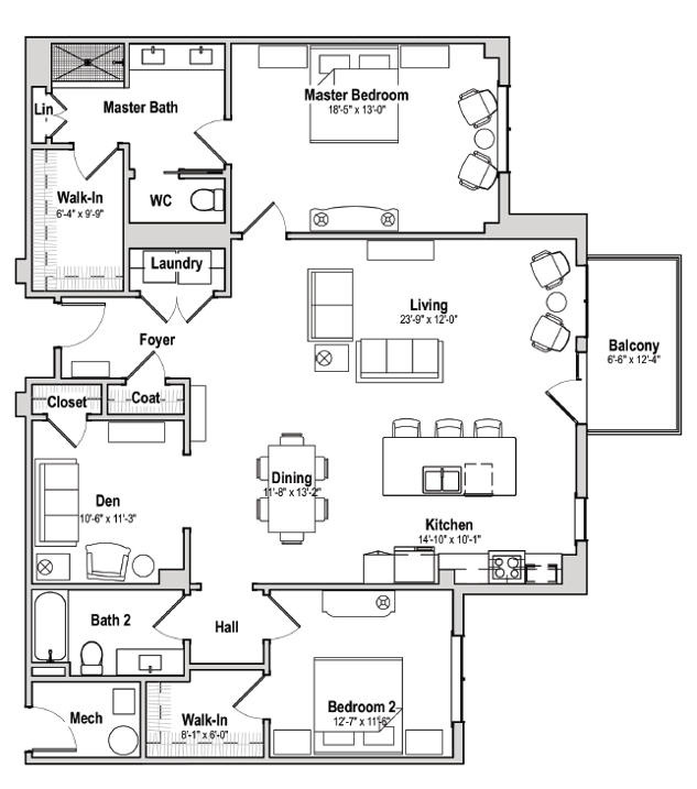 birch 2 bedroom floorplan with den