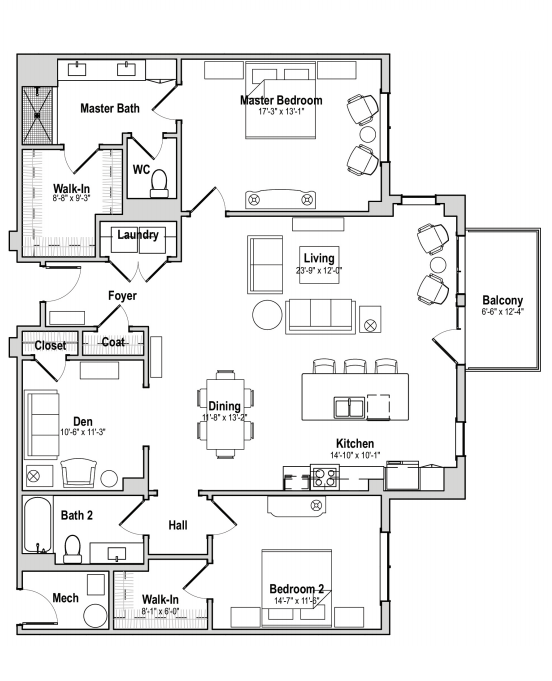 dogwood 2 bedroom floorplan with den