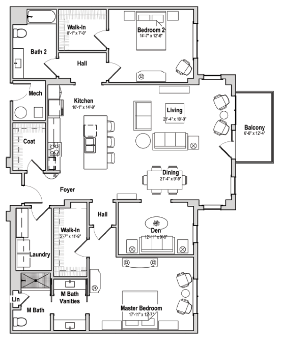 hawthorn 2 bedroom floorplan with den