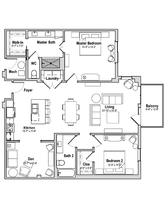 ivy 2 bedroom floorplan with den