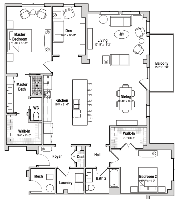 leyland 2 bedroom floorplan with den